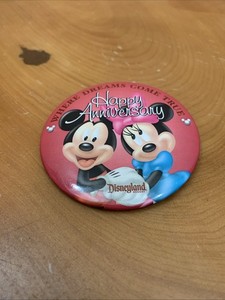 Disney Button Happy Anniversary Mickey Minnie Marriage Pin