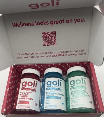 3 Bottles goli Zero Sugar Trio Set Gummies, 60 Count Per Bottle (30 Day Supple)