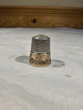 Gold Band Sterling Silver Ketcham & McDougall MKD Thimble Size 9 Engraved "F"