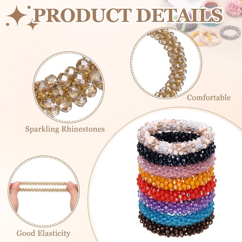 Rhinestone Hair Scrunchies, Crystal Ties Elastic Ponytail Holders, Amber Gold - Picture 3 of 7