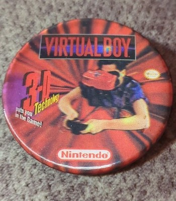 Nintendo Virtual Boy 3-D Technology 1995 Promotional Pin Back Button Lenticular