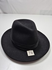 Borsalino Alessandria Hat Fedora Fitted Mens 7 1/8 Black Leather Felt Italy