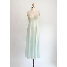 Hollywood Vassarette nightgown 60s vtg mint green nylon lace long night gown