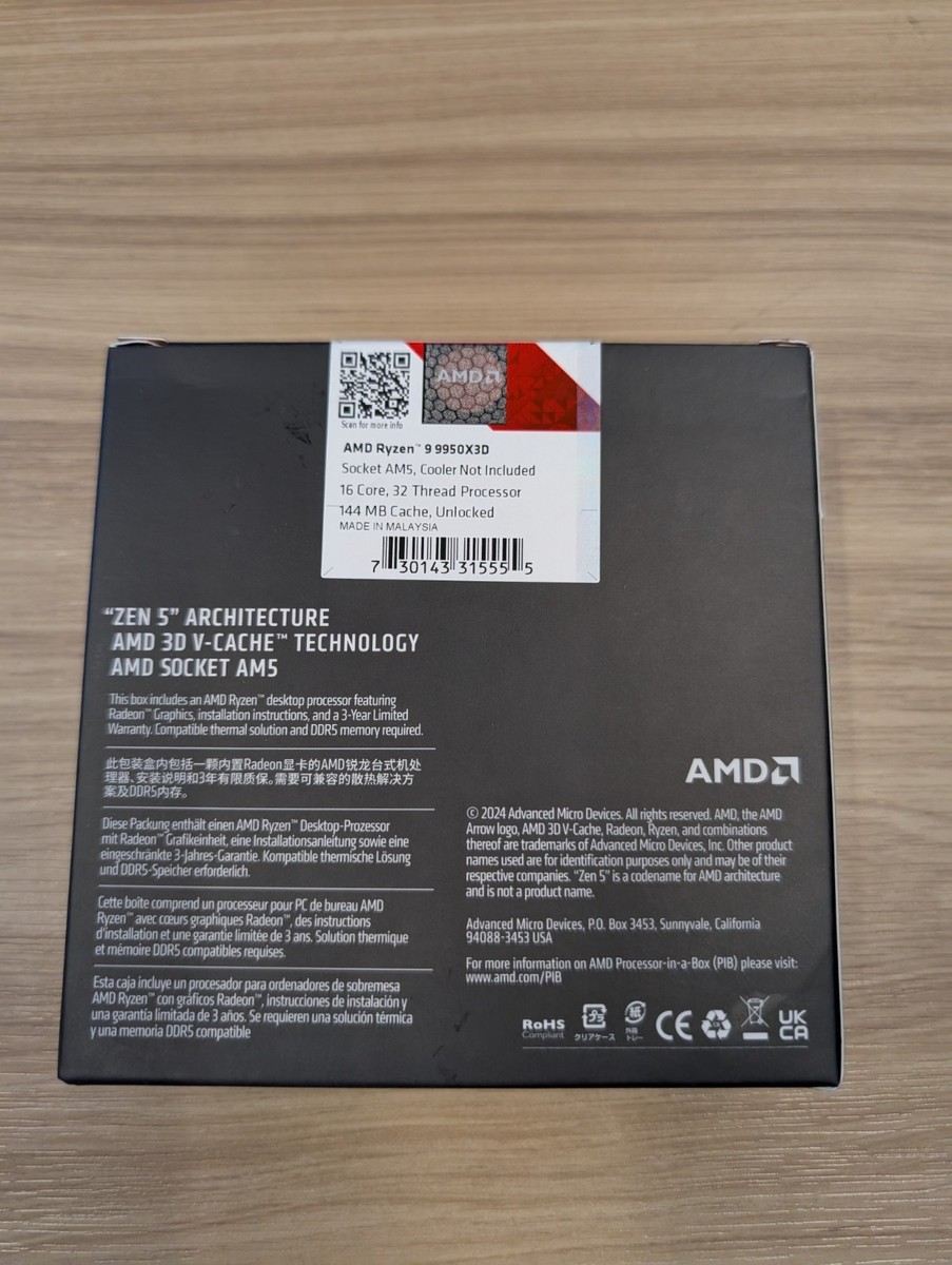 [新品未開封] AMD Ryzen 9 9950x3D AMD 9950X3D 100-100000719WOF Ryzen 9 9000 2nd Gen Hexadeca