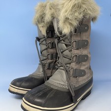 Sorel Joan Of Arctic Boots Youth Girls Kids Size US 4 Gray Black Faux Fur Trim