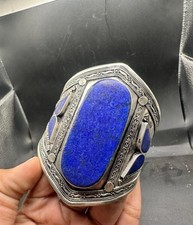 Afghan Kuchi Lapis Lazuli Cuff Bracelet Blue Stone Tribal Jewelry Stainless Ste