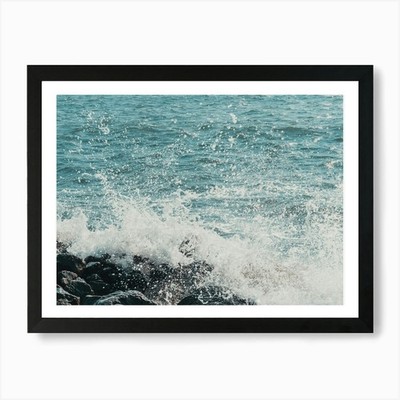 Wasser spritzt auf Felsen Kunstdruck gerahmt Wandbild Poster Leinwanddruck Bild
