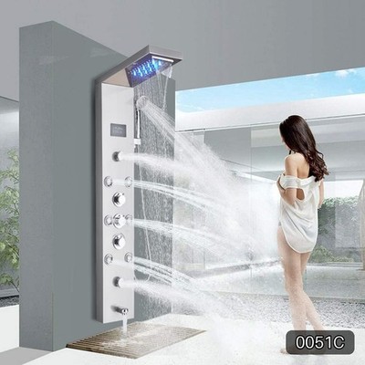 Shower Panel Tower System FUZ LED Rainfall Waterfall Brushed Nickel #R011
