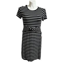 Tommy Hilfiger Women’s Medium Dress Black Striped Short Sleeve Knee Length