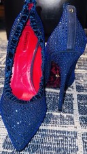 Cesare Paciotti Strass Crystal Suede Blue Pump Stiletto EU 41 US 10.5 11 NWOB
