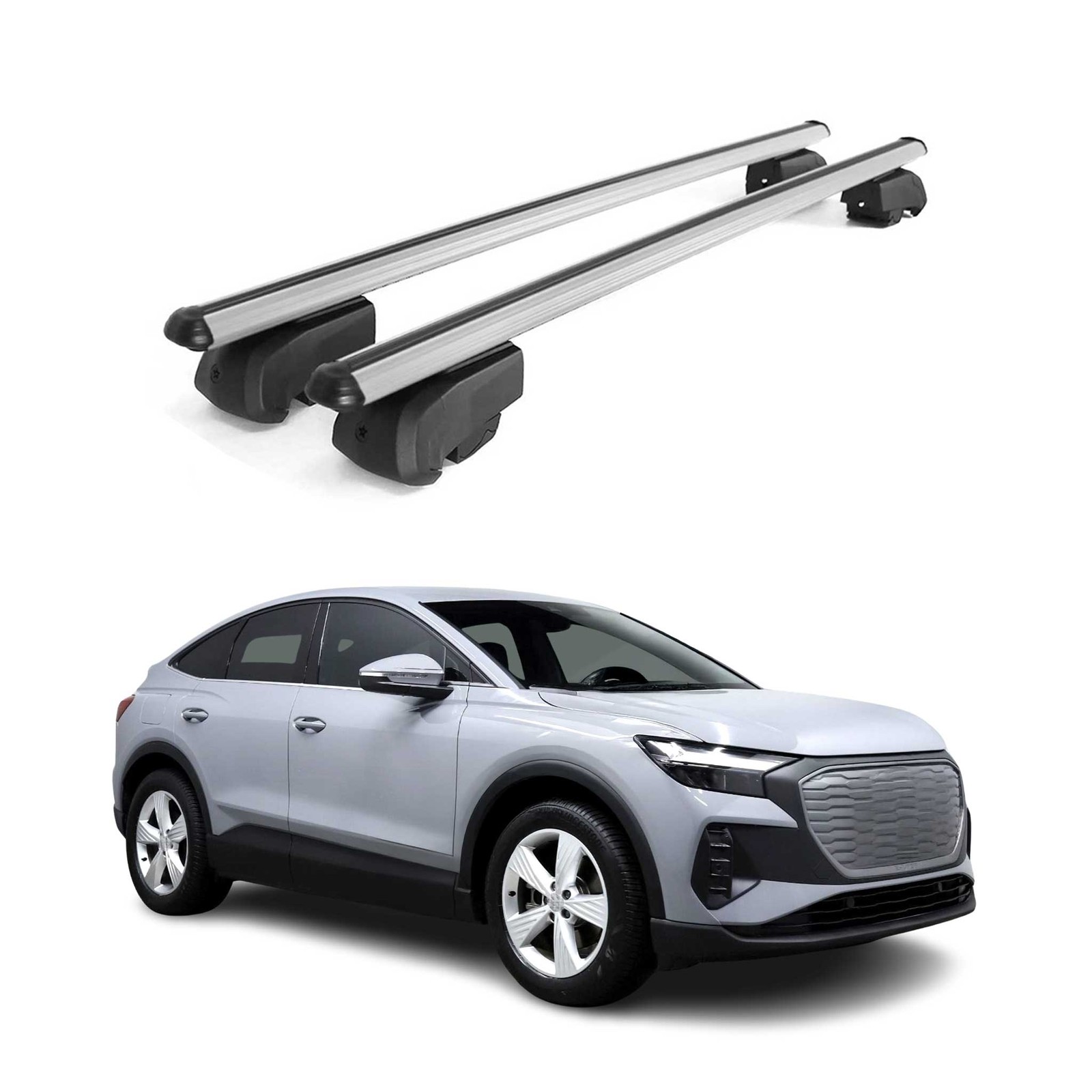 Barres de toit Audi Q4 E-Tron 2021-2026 en aluminium gris longitudinales d'origine