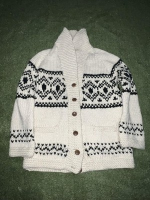 From the Needles of Lori Wood Sweater Women's White Black Hand Knit Nordic