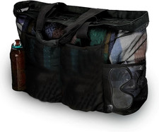 Mesh Beach Bag, Extra Large Beach Tote Bag Foldable Pool Bag with Zipper Pocket