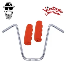 Original Lowrider 13" 22.2 D Handlebar Chrome 0214 120mm Grips Solid/Red