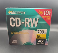 Memorex CD-RW 700MB 80min 4x Rewritable Discs 15 Pack Slim Cases Sealed NOS