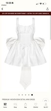 PrettyLittleThing Premium White Woven Bow Detail Mini Dress Size 14