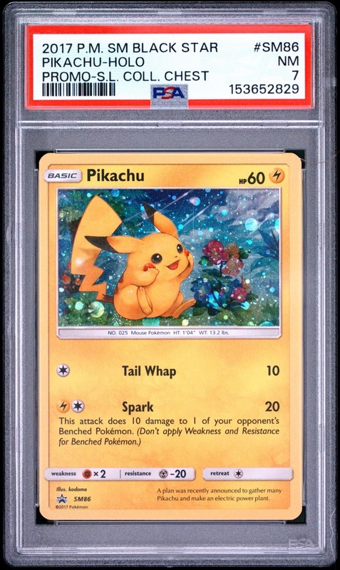 Pokemon Pikachu Shining Legends Coll. Chest Black Star Holo Promo SM86 PSA 7