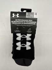 NEW 3 PAIR PACK UNDER ARMOUR MEN'S UA PERFORMANCE TECH CREW SOCKS SZIE 7-8.5 BLK