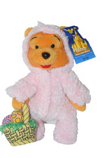 2003 Plush Winnie The Pooh Pink Bunny Suit with Basket Disneyland Theme Park