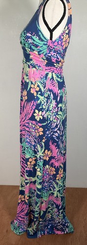 Lilly Pulitzer Kleid Damen Medium Maxi Blau Neon Blumen Tropical Strick V-Ausschnitt - Bild 6 von 16
