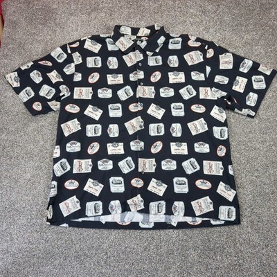 Aureus Silk Blend Button Up Shirt XXL Wine Label Print Short Sleeve Novelty