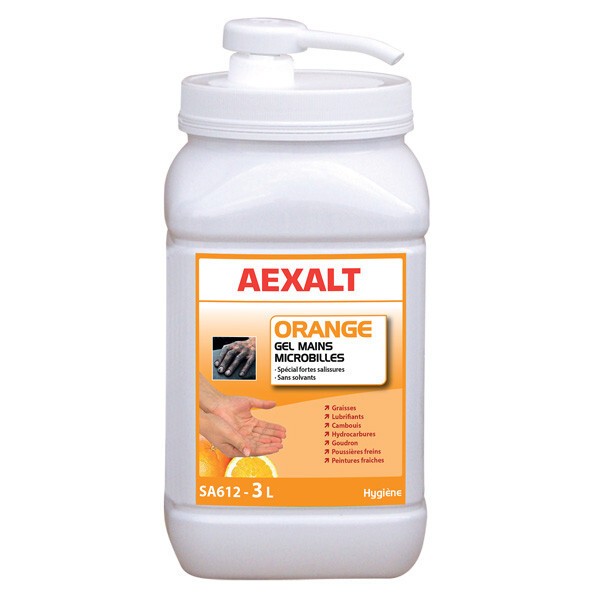 Adieu cambouis et graisses avec le gel mains microbilles orange 3 L AEXALT spécial mécanique