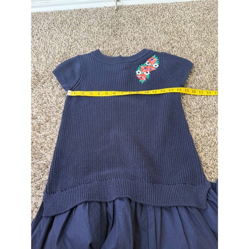 Janie and Jack Navy Blue Sweater Dress Girls Sz 12 Embroidered Flowers Preppy - Picture 6 of 7