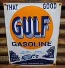 VINTAGE GULF PORCELAIN SIGN OLD GAS PUMP PLATE OIL SERVICE AUTOMOBILE PETROL 17"