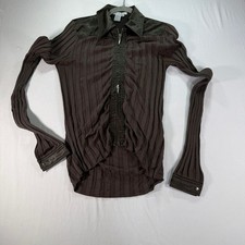 Cabi Brown Ribbed Silk Blend Full Zip Sweater Jacket Women's XS Mixed Media