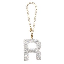 Letter Bag Charm Bling Glitter Letter Charm Initial, White, R Shape