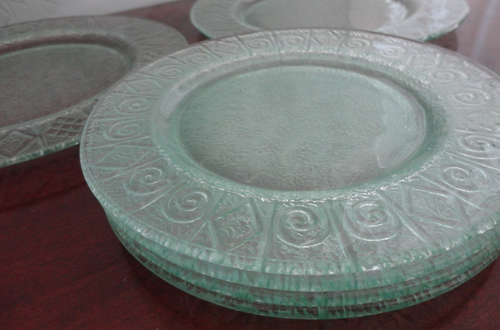 INDIANA PRESSED GLASS GREEN DIAMOND SPIRAL PATTERN 8 PC. 4 DINNER 4 SALAD PLATE - Picture 15 of 15