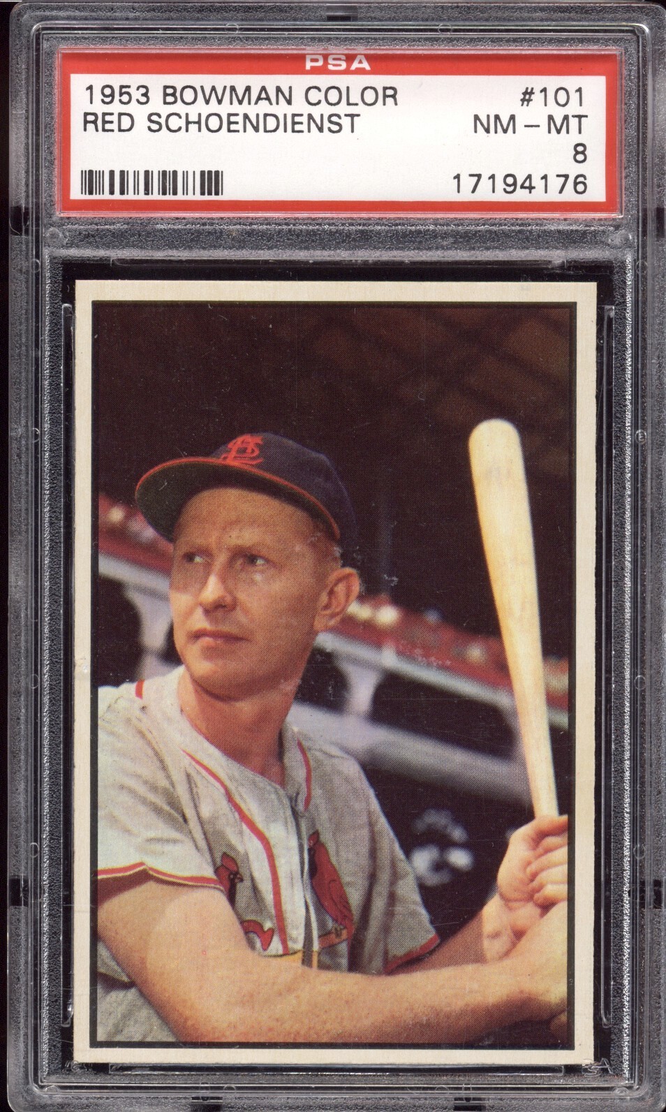 1953 Bowman #101 Red Schoendienst -- PSA 8 -- CARDINALS HOF centered, bold!