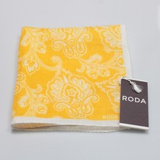 Roda NWT 100 Linen Pocket Square In Yellow  White Paisley Print Made in Italy