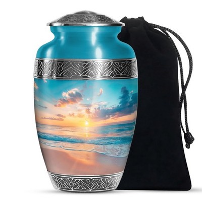 Beach Sunset Memorial Urns for Human Ashes Adult Female, Unique Urn (10 Inch)