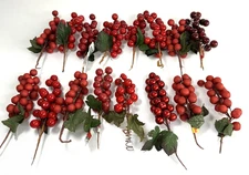 16 Red Berry Picks Stems Floral Christmas Crafts Artificial Decorations 7"