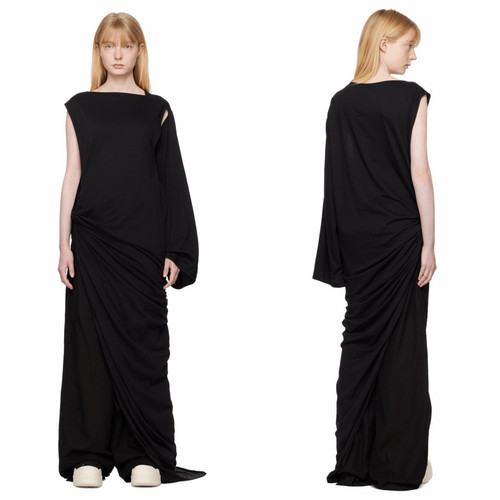 Rick Owens, Rick Owens Edfu Draped Asymmetric Maxi Dress in Black Size US 4 $1140