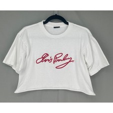 Vintage Elvis Shirt Womens Medium White Cropped Tee Signature Red Music