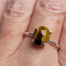 Natural Faceted Tiger's Eye Gemstone 925 Sterling Silver Ring Size 9