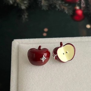 Authentic 14ct Gold-Plated Apple Stud Earrings Apple Enamel Cute Fruit Crystal S925 Gift