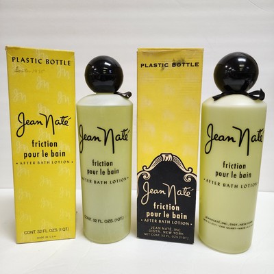 2 Vtg Jean Nate #58 Friction Pour le Bain After Bath Lotion w Boxes 32 fl oz 