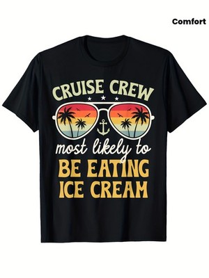 Funny Cruise Crew Graphic T-Shirt - Most Likely to Eat Ice Cream Vacation Tee