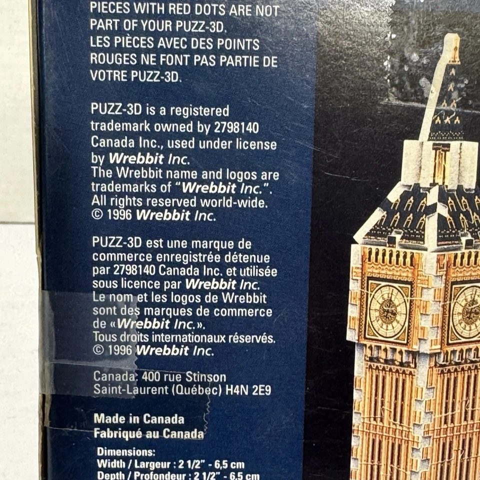 Wrebbit Big Ben Clock Tower 3-D Puzzle 52 Piece Vintage Puzz3D - Image 4 of 4