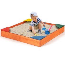 Kids Wooden Backyard Sandbox W/ Built-in Corner Seating Kid's Outdoor Furniture