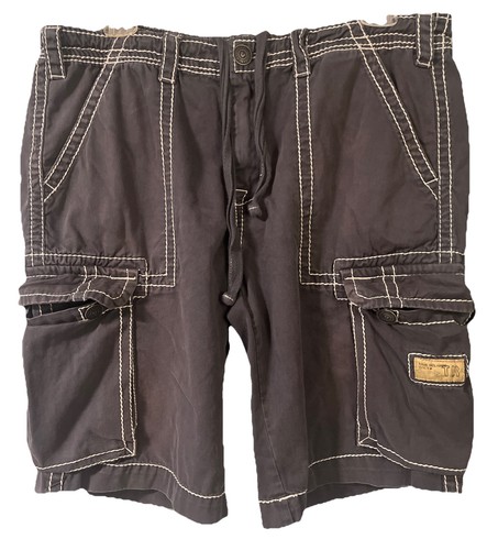 True Religion Men’s Isaac Cargo Shorts Big Stitch Sz.38 Gray/White Stitch Cotton