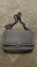 3E Victoria's Secret V-Quilt Crossbody Shoulder Bag Gray Silver Chain Strap