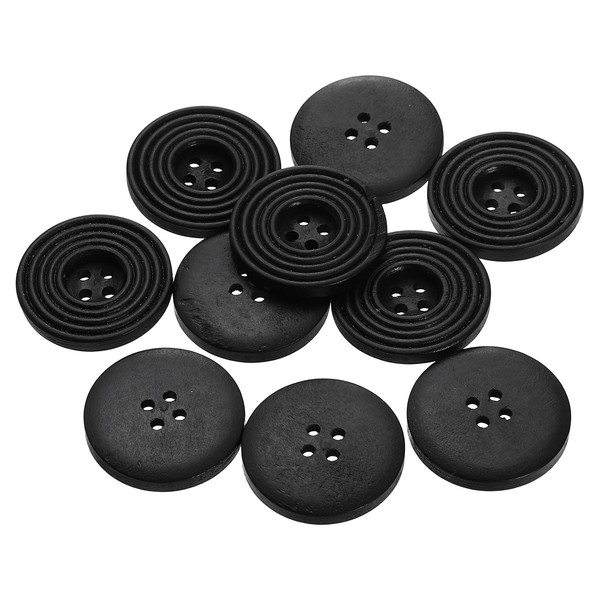 "10Stk 44L Diy NäHknöPfe 1-1/8\" Holz Rund 4-Loch HandwerksknöPfe Schwarz"-image