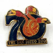 Vintage San Diego Zoo 70th Anniversary Flamingo Pin Souvenir Gold Tone Enamel