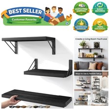 16-Inch Floating Shelves Set of 3, Wall Mounted Wood Shelves - for Living Roo...
