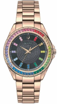 Bulova Men's Crystal Quartz Gemmed Rose Gold Stainless Steel Watch 40 MM 97A180