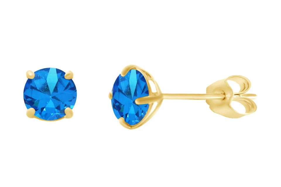 Simulated Round Blue Topaz Baby/Children's Stud Earrings 14k Solid Gold - Image 3 of 3